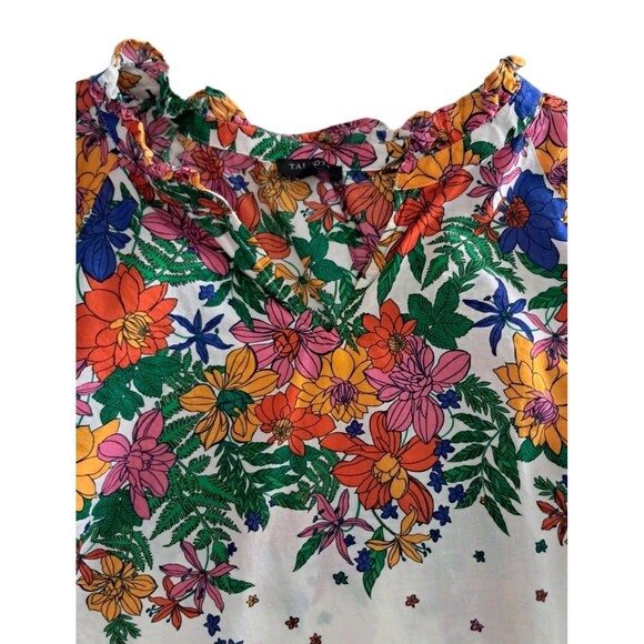 Talbots Top Women's Medium Petite‎ Colorful Blissful Floral Smocked Cuff Spring - Picture 4 of 10